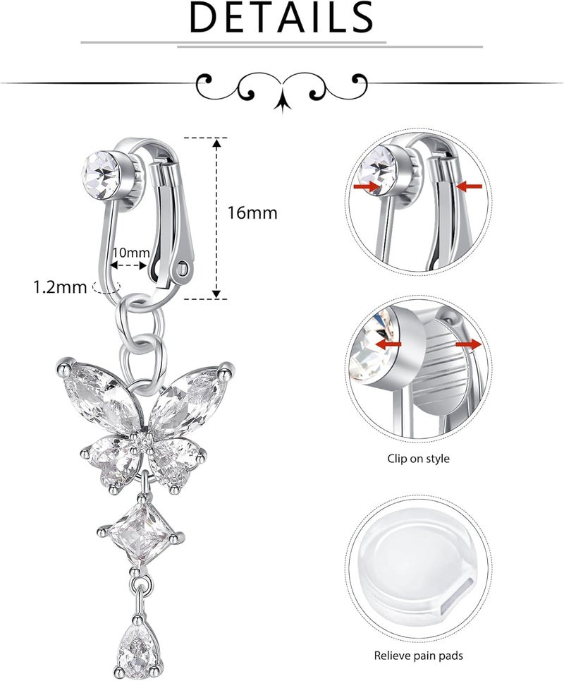 D.Bella Fake Belly Ring Fake Belly Piercing Clip on Belly Button Rings Surgical Steel Fake Belly Button Ring Fake Earrings Diamond Snake Dangle Non Piercing Fake Belly Piercing Jewelry - Image 2